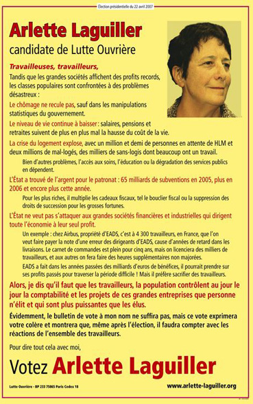 L' affiche présidentielle d'Arlette Laguiller
